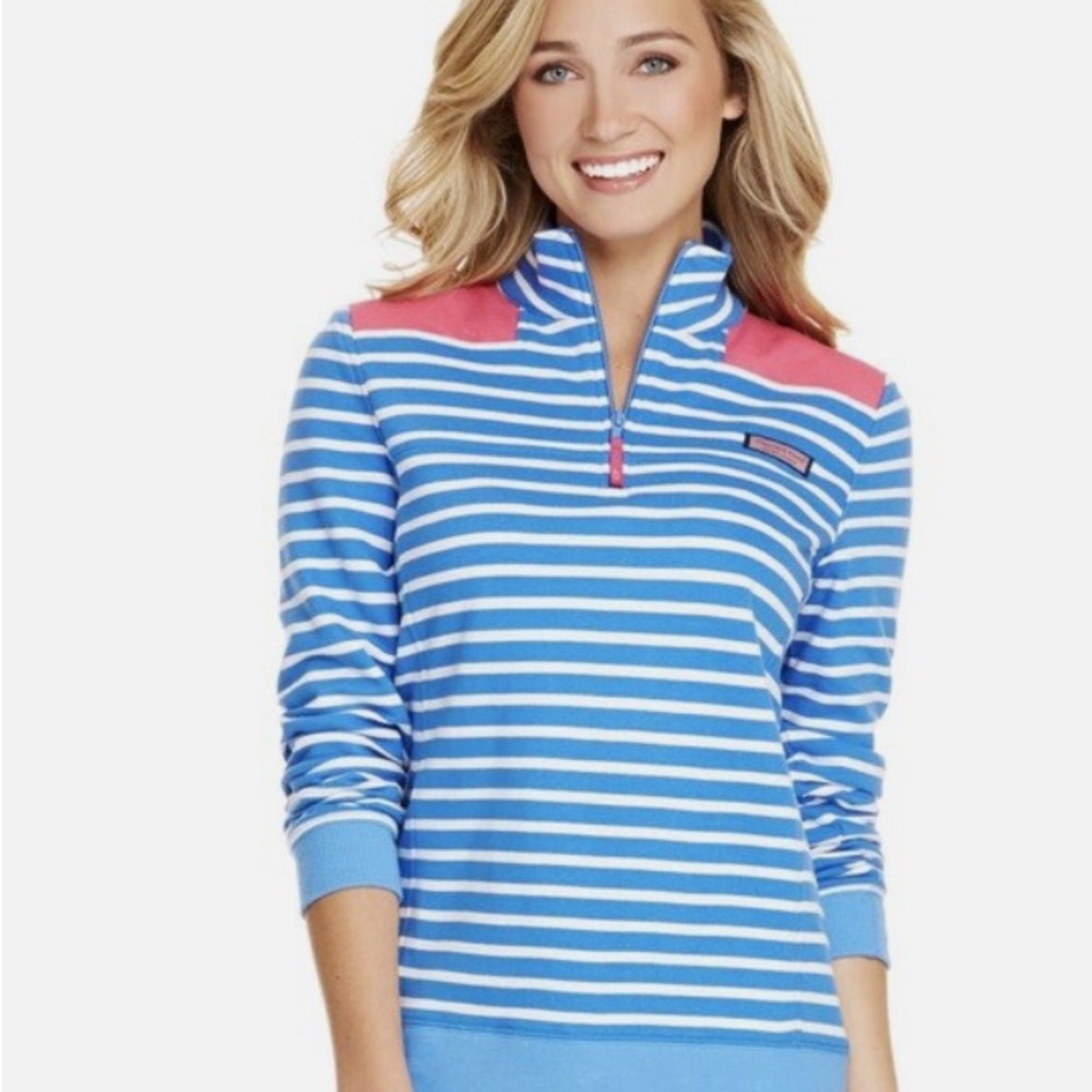 Vineyard Vines Women's Blue and Pink Striped Pullover
